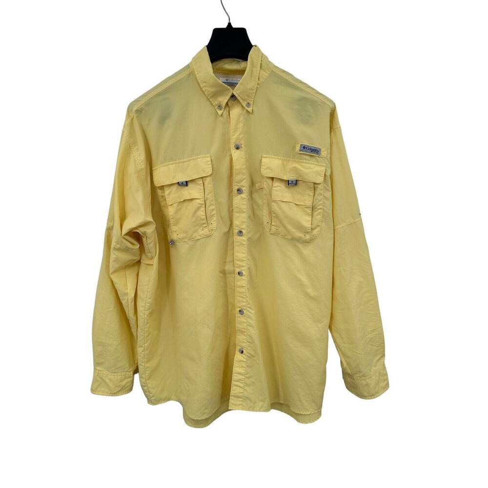 Columbia PFG Vented Fishing Shirt Yellow Omni-Shade Camp Shirt Mens Sz XL